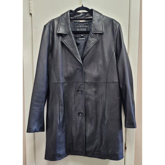 Wilsons Leather Jackets & Blazers - VTG Y2K Wilsons Pelle Studio Black Leather Long Jacket Women's Thinsulate sz XL